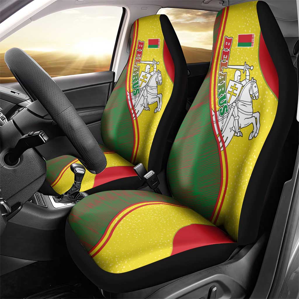 Belarus Pahonia Knight Crest Car Seat Cover with Red Green Yellow Folk Pattern Design