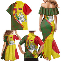 Belarus Pahonia Knight Crest Family Matching Mermaid Dress and Hawaiian Shirt with Red Green Yellow Folk Pattern Design