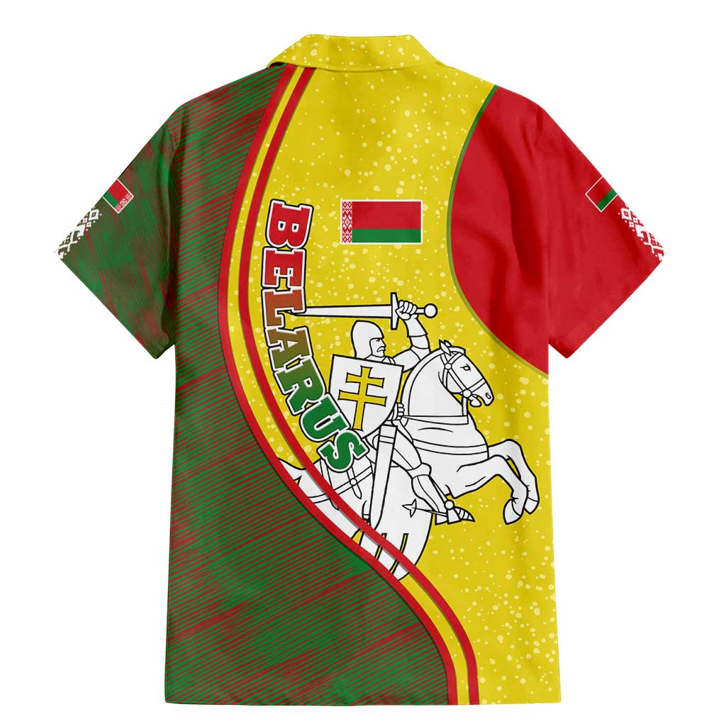 Belarus Pahonia Knight Crest Family Matching Mermaid Dress and Hawaiian Shirt with Red Green Yellow Folk Pattern Design