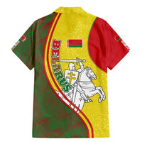 Belarus Pahonia Knight Crest Family Matching Mermaid Dress and Hawaiian Shirt with Red Green Yellow Folk Pattern Design