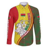 Belarus Pahonia Knight Crest Family Matching Mermaid Dress and Hawaiian Shirt with Red Green Yellow Folk Pattern Design