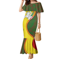 Belarus Pahonia Knight Crest Family Matching Mermaid Dress and Hawaiian Shirt with Red Green Yellow Folk Pattern Design