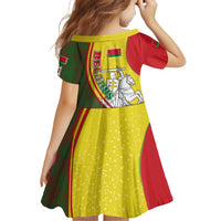 Belarus Pahonia Knight Crest Family Matching Off Shoulder Short Dress and Hawaiian Shirt with Red Green Yellow Folk Pattern Design