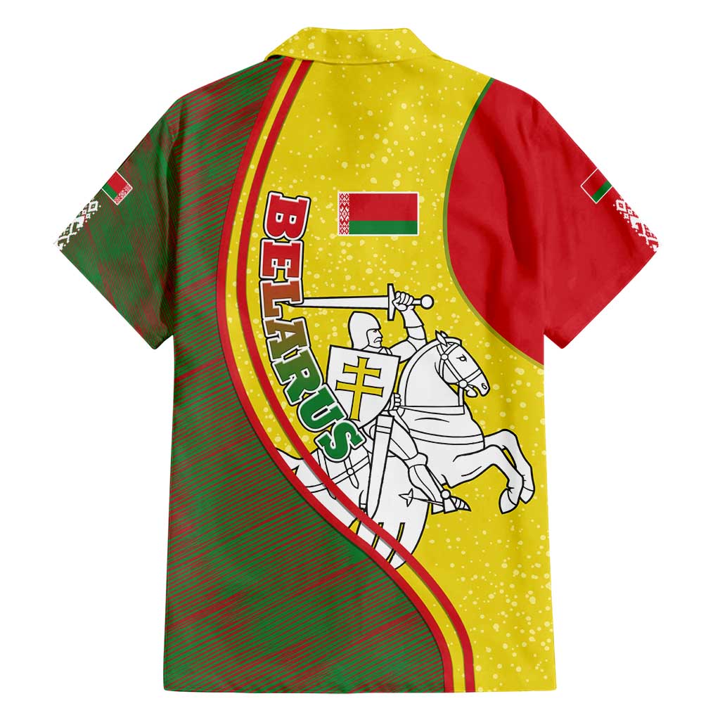 Belarus Pahonia Knight Crest Family Matching Puletasi and Hawaiian Shirt with Red Green Yellow Folk Pattern Design