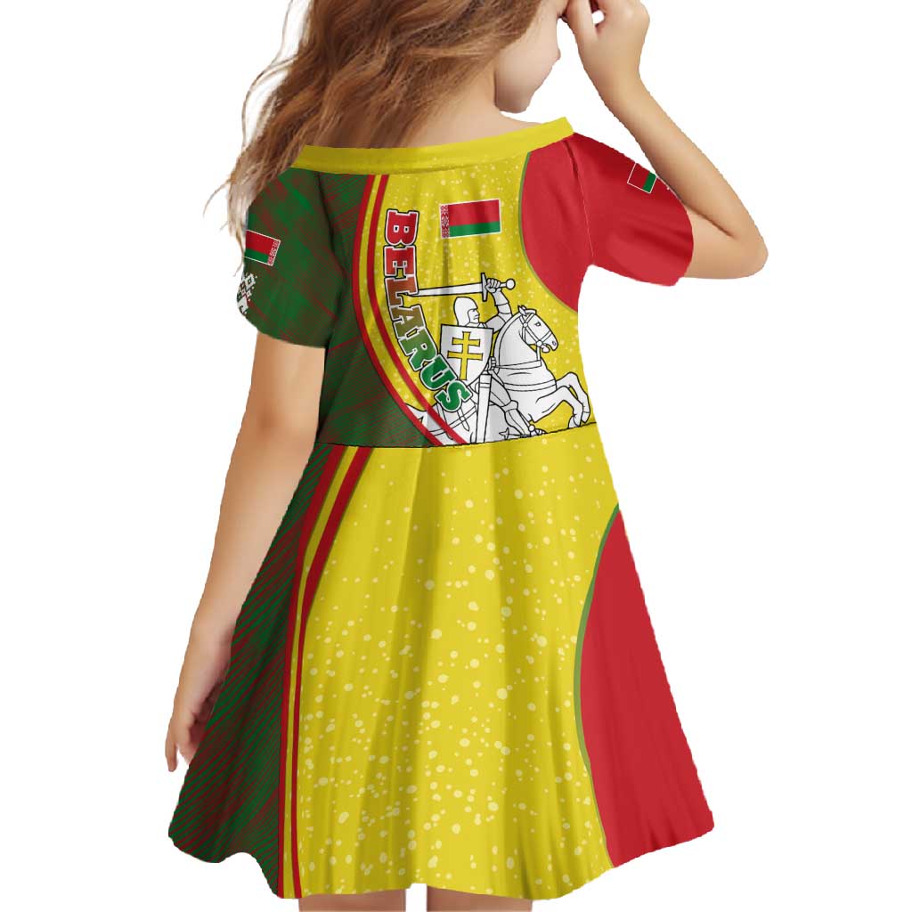 Belarus Pahonia Knight Crest Family Matching Tank Maxi Dress and Hawaiian Shirt with Red Green Yellow Folk Pattern Design