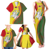 Belarus Pahonia Knight Crest Family Matching Tank Maxi Dress and Hawaiian Shirt with Red Green Yellow Folk Pattern Design