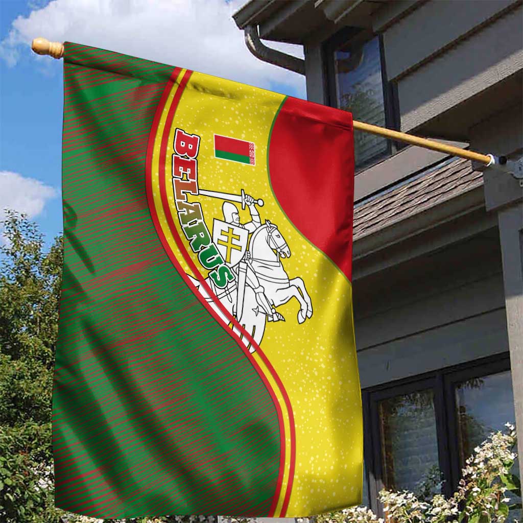 Belarus Pahonia Knight Crest Garden Flag with Red Green Yellow Folk Pattern Design