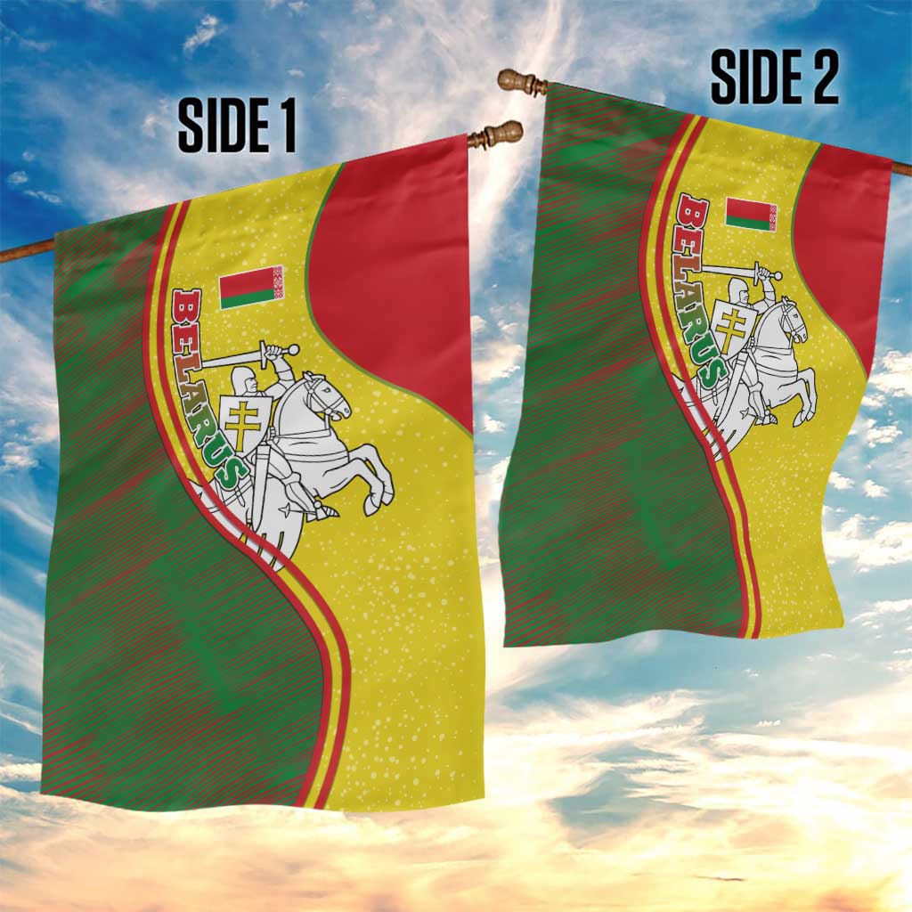 Belarus Pahonia Knight Crest Garden Flag with Red Green Yellow Folk Pattern Design