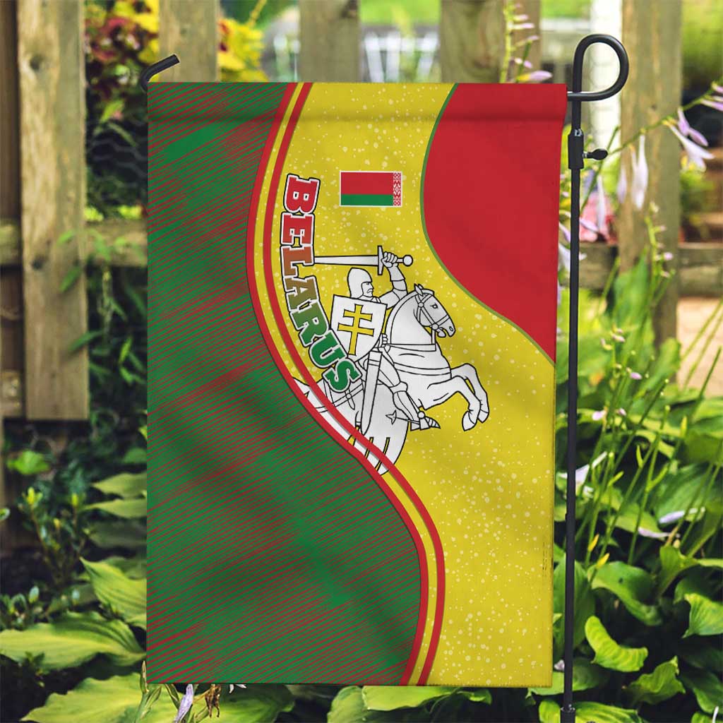 Belarus Pahonia Knight Crest Garden Flag with Red Green Yellow Folk Pattern Design