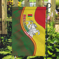 Belarus Pahonia Knight Crest Garden Flag with Red Green Yellow Folk Pattern Design