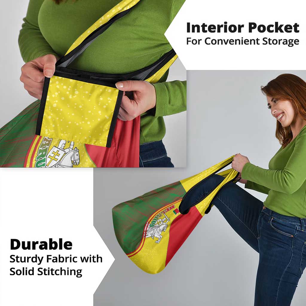 Belarus Pahonia Knight Crest Grocery Bag with Red Green Yellow Folk Pattern Design