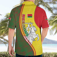 Belarus Pahonia Knight Crest Hawaiian Shirt with Red Green Yellow Folk Pattern Design