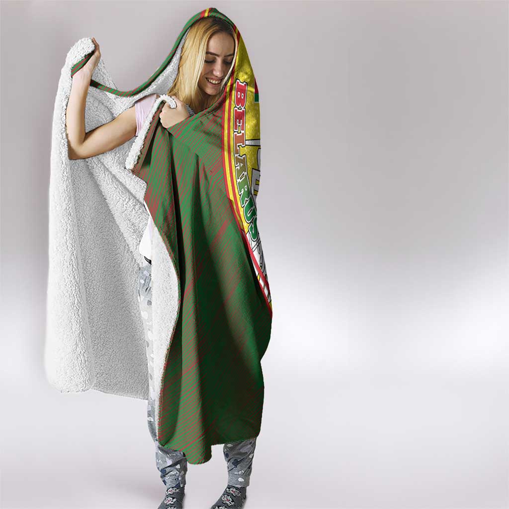 Belarus Pahonia Knight Crest Hooded Blanket with Red Green Yellow Folk Pattern Design
