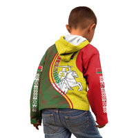 Belarus Pahonia Knight Crest Kid Hoodie with Red Green Yellow Folk Pattern Design