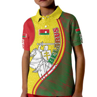 Belarus Pahonia Knight Crest Kid Polo Shirt with Red Green Yellow Folk Pattern Design