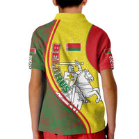 Belarus Pahonia Knight Crest Kid Polo Shirt with Red Green Yellow Folk Pattern Design