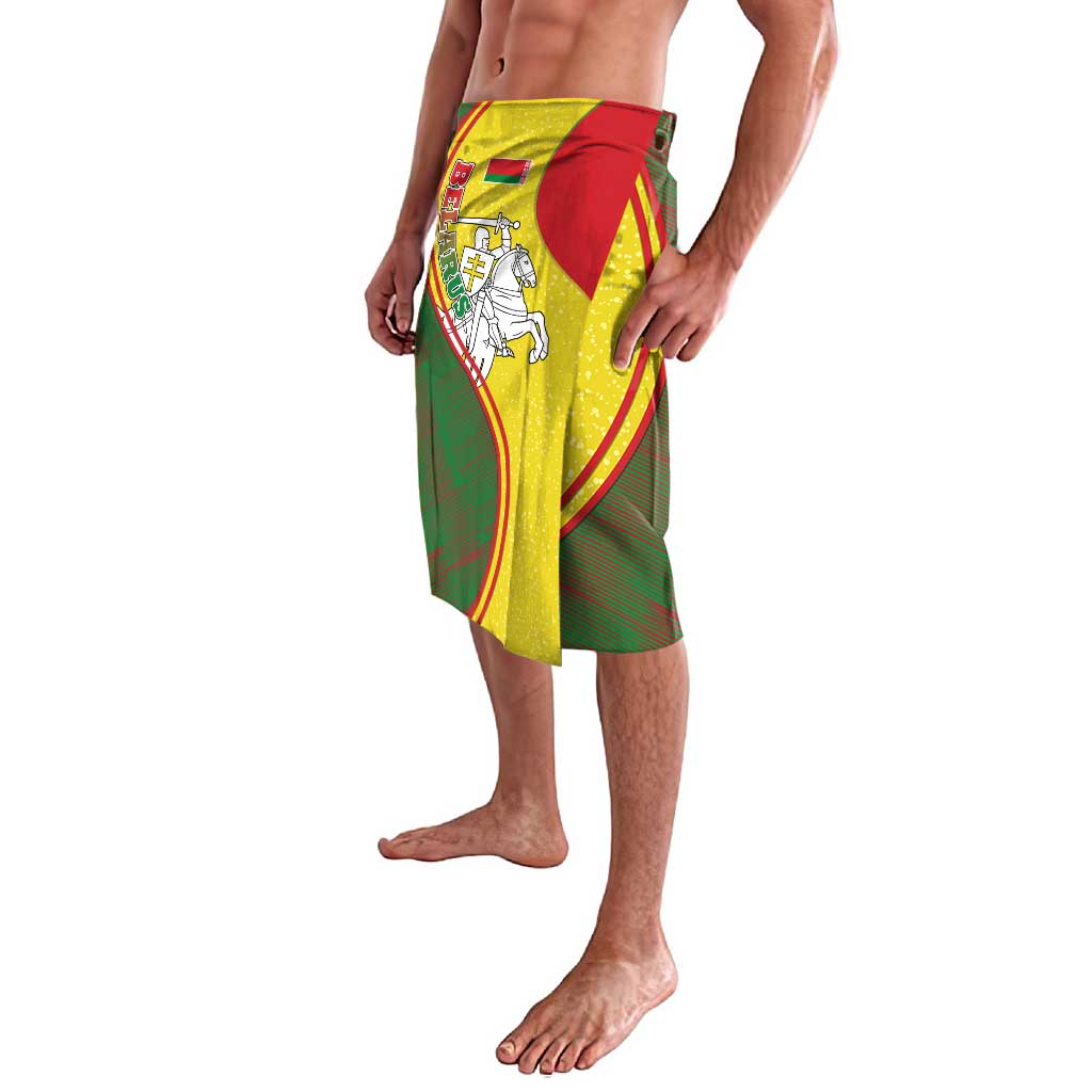 Belarus Pahonia Knight Crest Lavalava with Red Green Yellow Folk Pattern Design