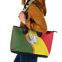 Belarus Pahonia Knight Crest Leather Tote Bag with Red Green Yellow Folk Pattern Design