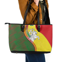 Belarus Pahonia Knight Crest Leather Tote Bag with Red Green Yellow Folk Pattern Design