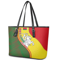 Belarus Pahonia Knight Crest Leather Tote Bag with Red Green Yellow Folk Pattern Design