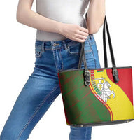 Belarus Pahonia Knight Crest Leather Tote Bag with Red Green Yellow Folk Pattern Design