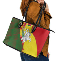 Belarus Pahonia Knight Crest Leather Tote Bag with Red Green Yellow Folk Pattern Design