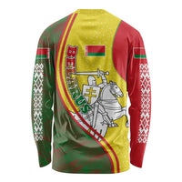 Belarus Pahonia Knight Crest Long Sleeve Shirt with Red Green Yellow Folk Pattern Design