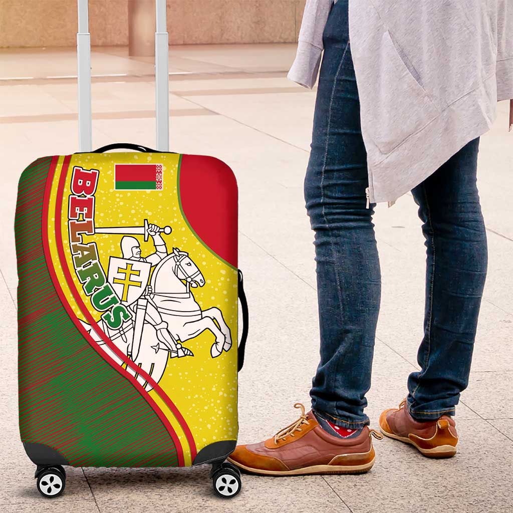 Belarus Pahonia Knight Crest Luggage Cover with Red Green Yellow Folk Pattern Design