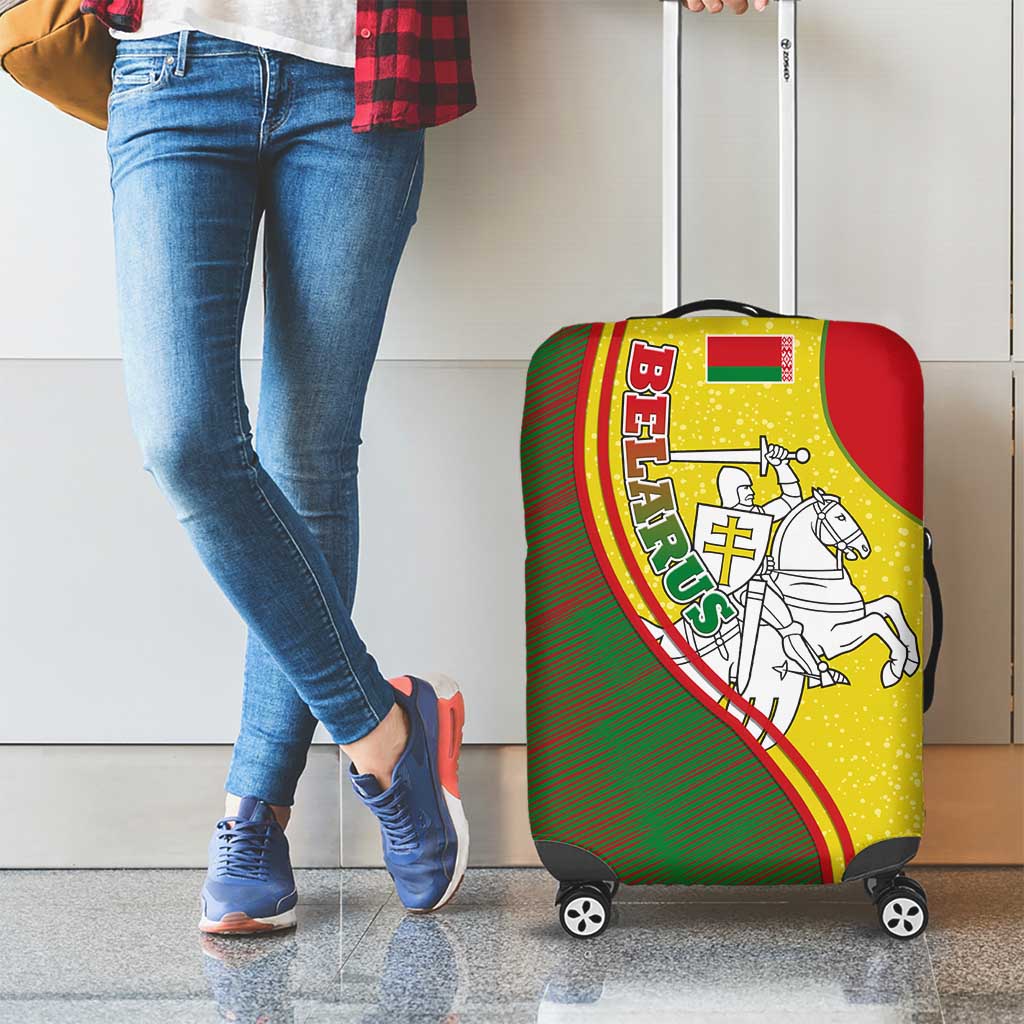 Belarus Pahonia Knight Crest Luggage Cover with Red Green Yellow Folk Pattern Design