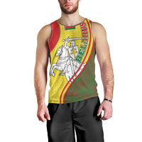 Belarus Pahonia Knight Crest Men Tank Top with Red Green Yellow Folk Pattern Design