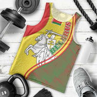 Belarus Pahonia Knight Crest Men Tank Top with Red Green Yellow Folk Pattern Design