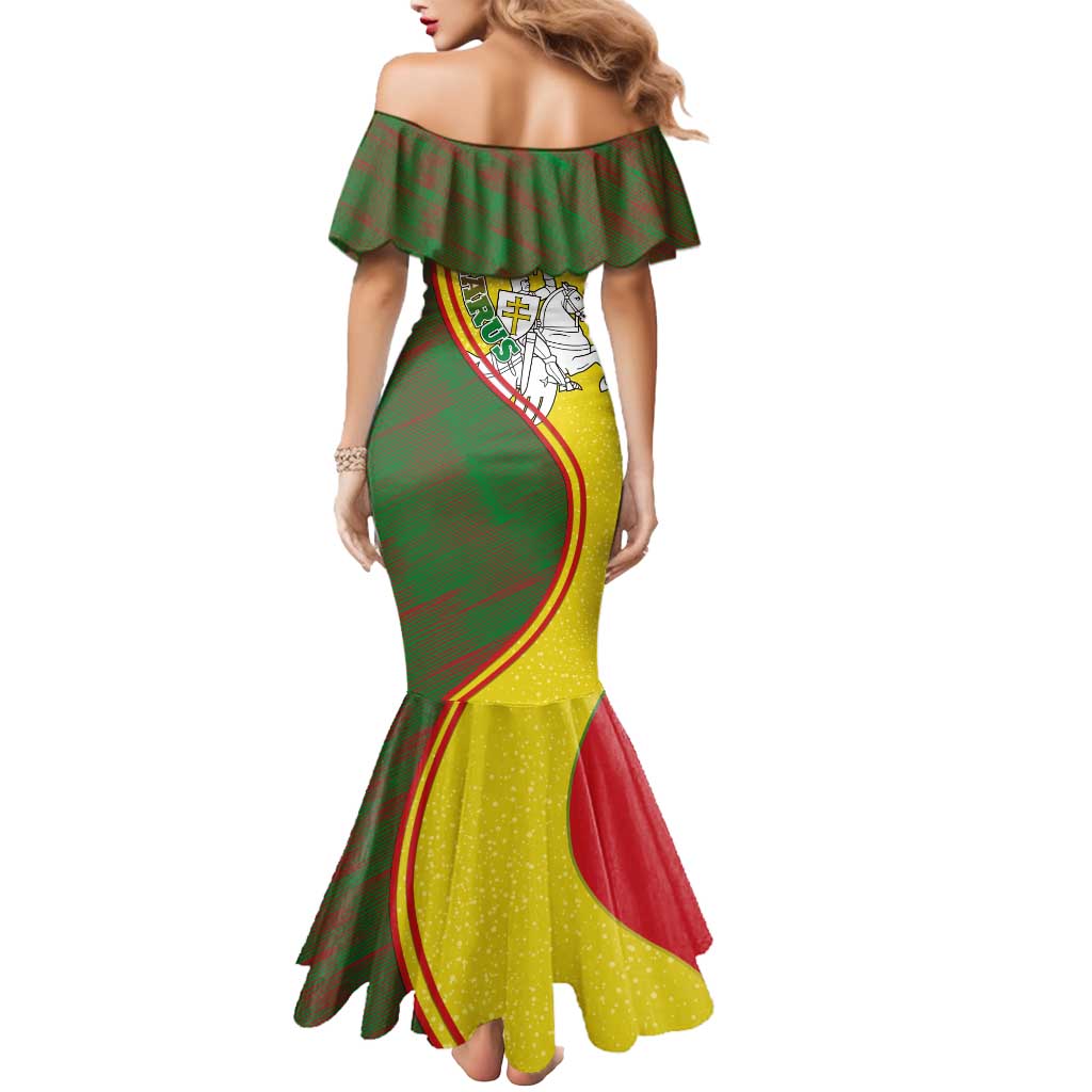 Belarus Pahonia Knight Crest Mermaid Dress with Red Green Yellow Folk Pattern Design