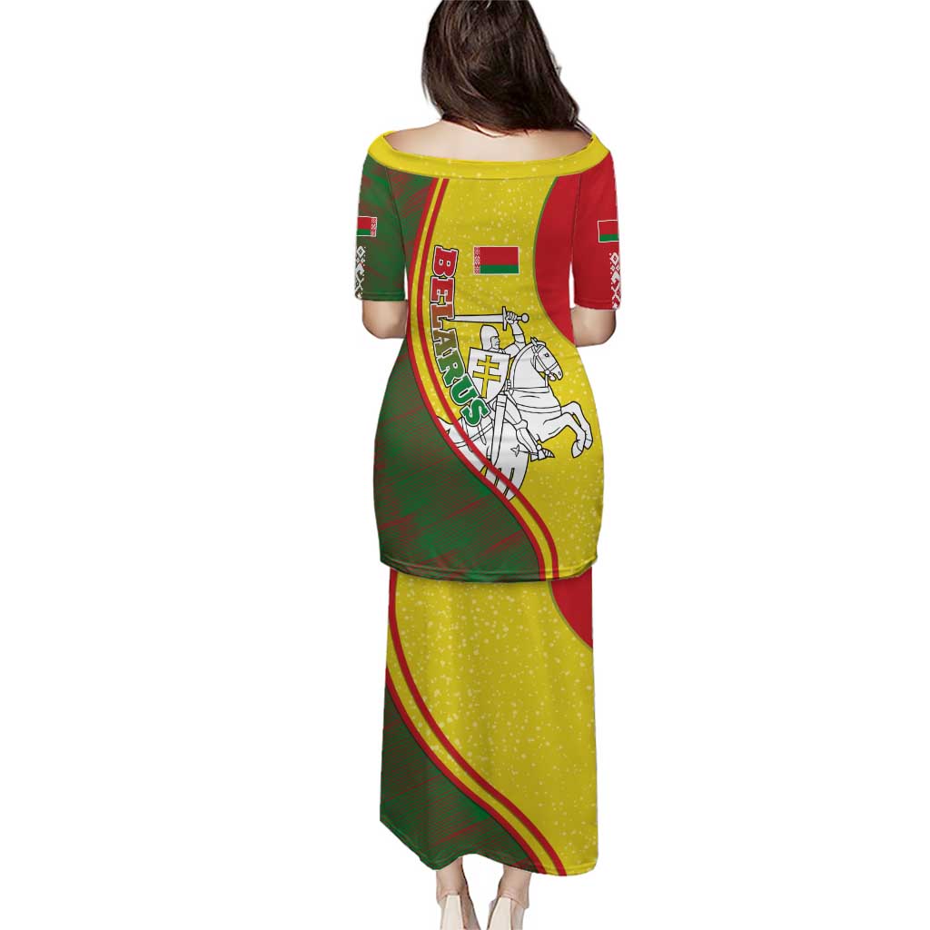 Belarus Pahonia Knight Crest Puletasi with Red Green Yellow Folk Pattern Design