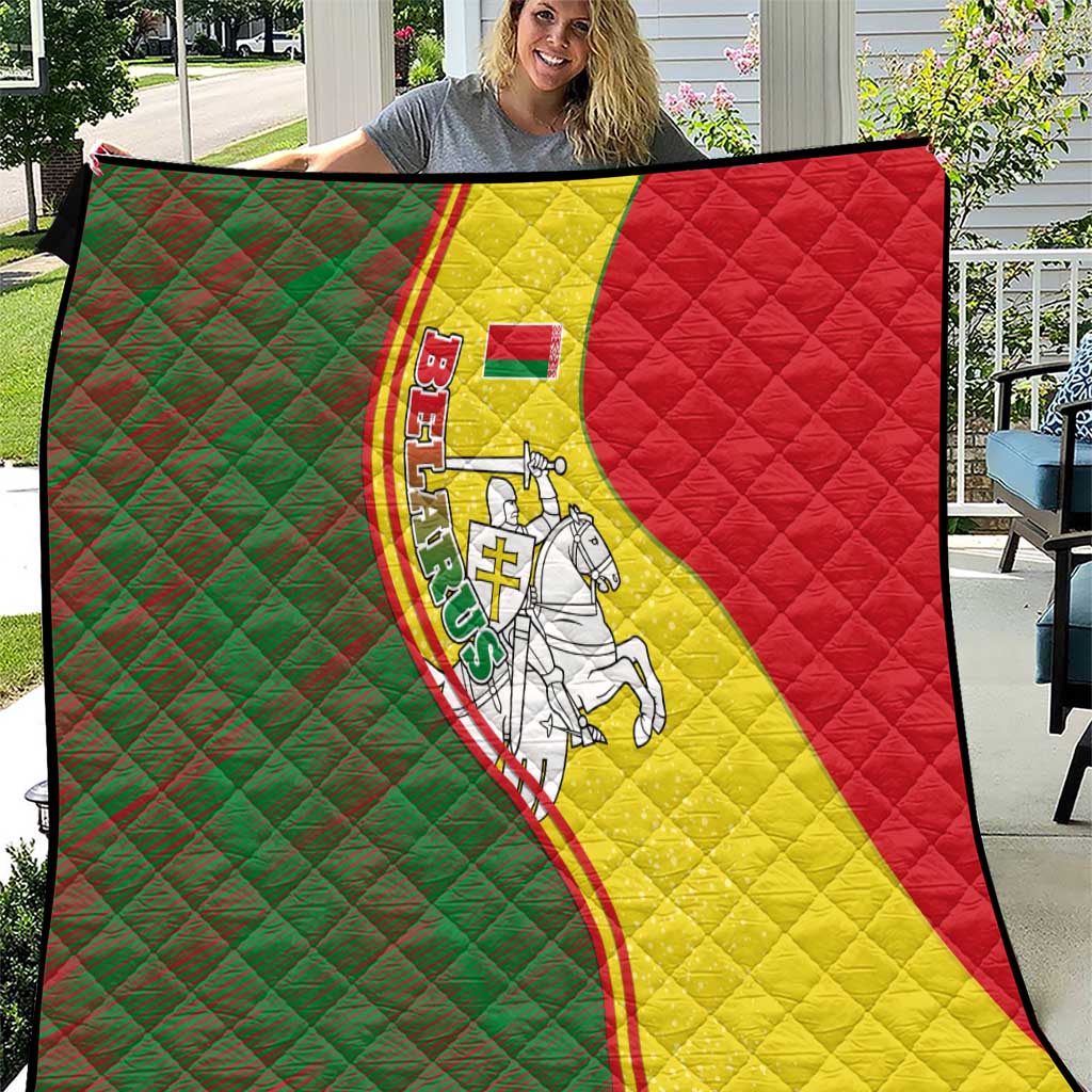 Belarus Pahonia Knight Crest Quilt with Red Green Yellow Folk Pattern Design