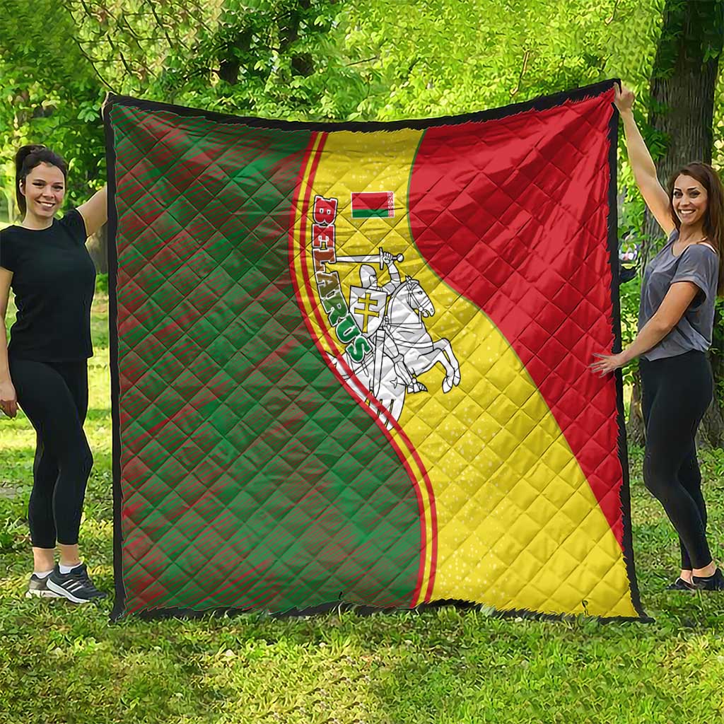 Belarus Pahonia Knight Crest Quilt with Red Green Yellow Folk Pattern Design