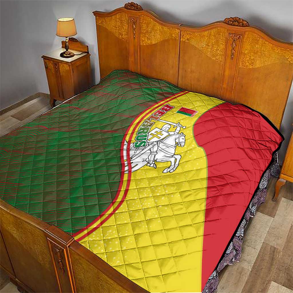 Belarus Pahonia Knight Crest Quilt with Red Green Yellow Folk Pattern Design