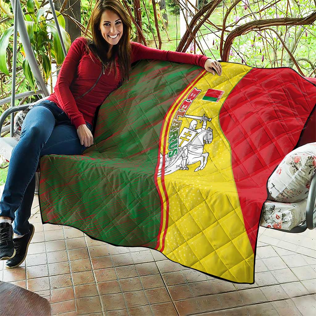 Belarus Pahonia Knight Crest Quilt with Red Green Yellow Folk Pattern Design