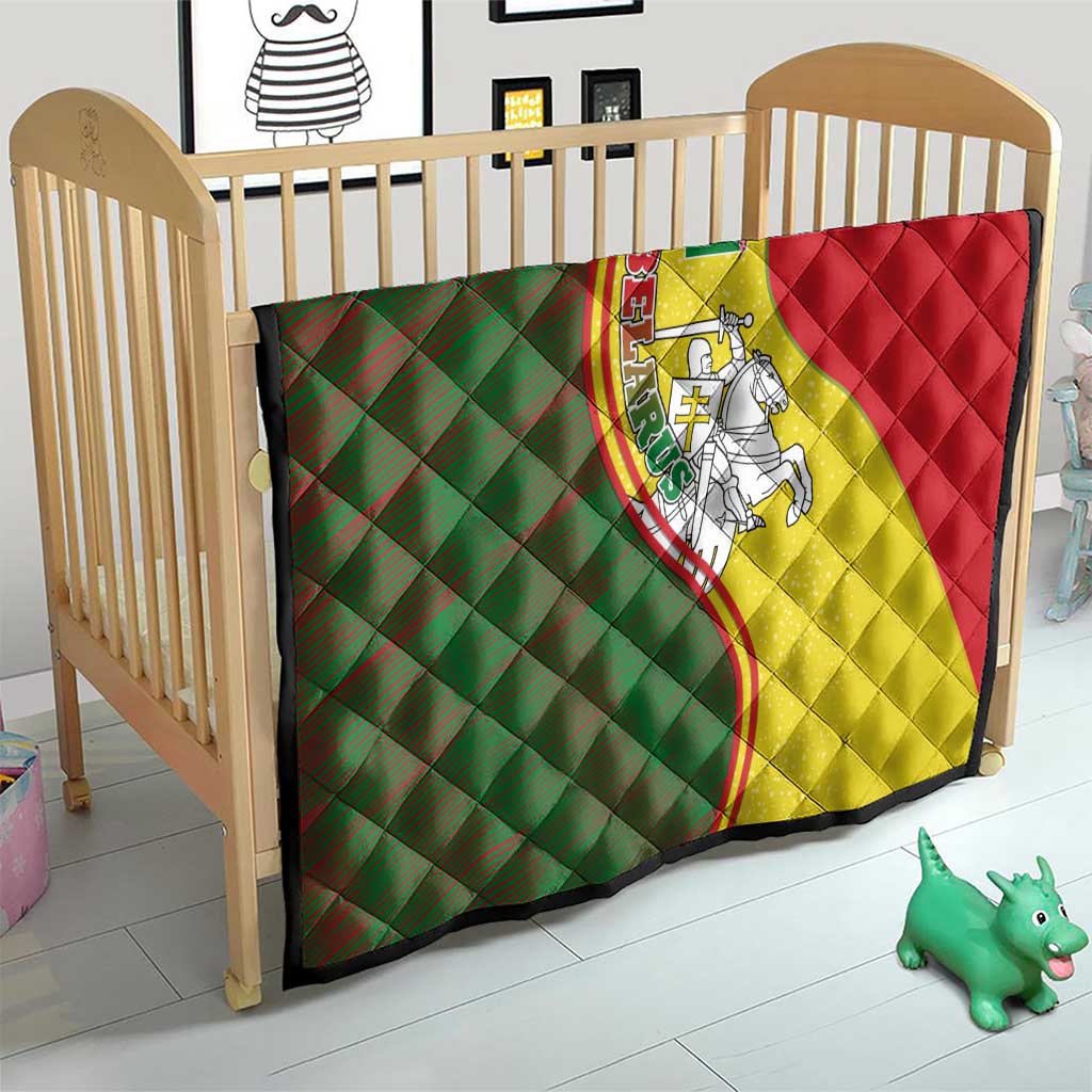 Belarus Pahonia Knight Crest Quilt with Red Green Yellow Folk Pattern Design
