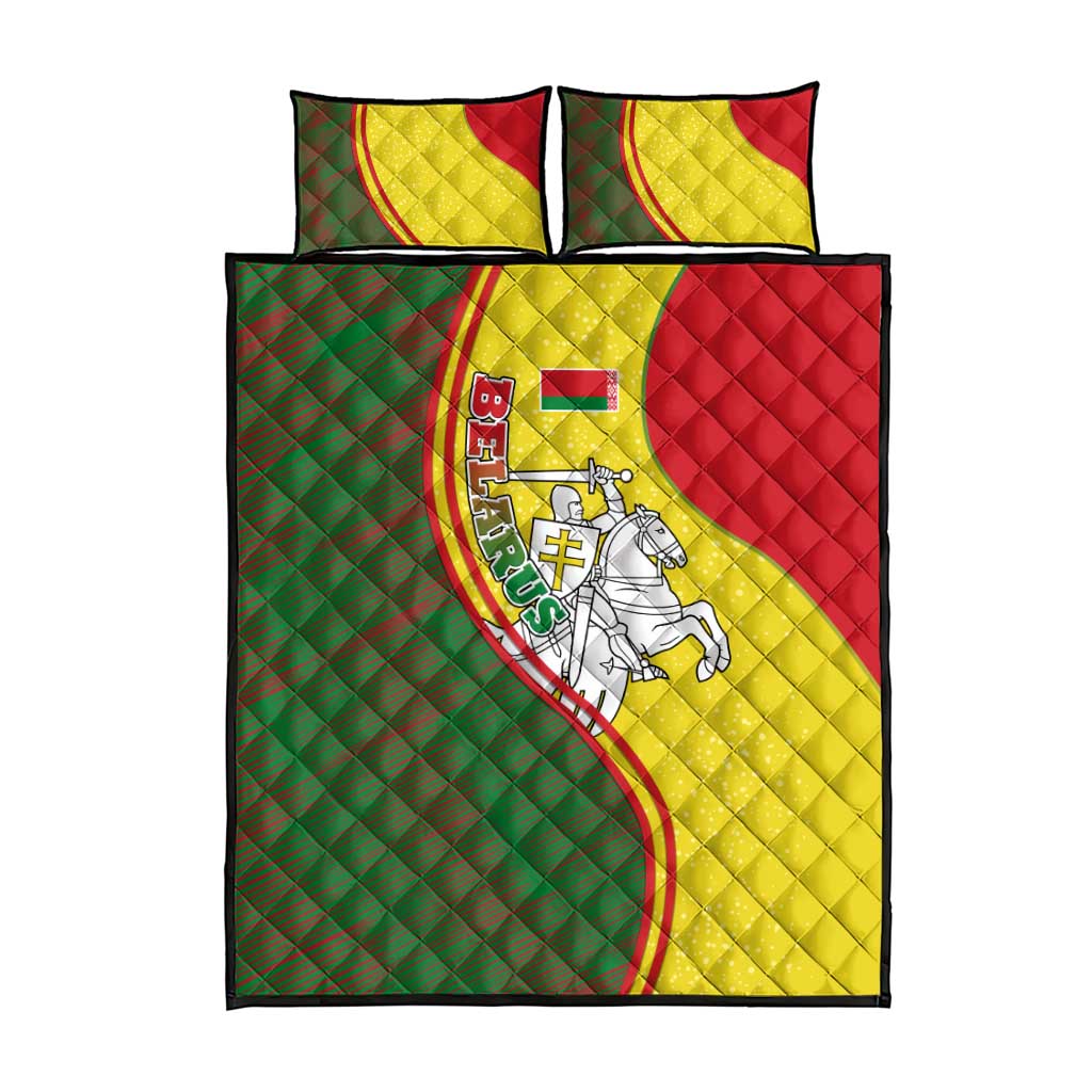 Belarus Pahonia Knight Crest Quilt Bed Set with Red Green Yellow Folk Pattern Design