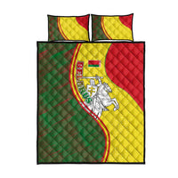 Belarus Pahonia Knight Crest Quilt Bed Set with Red Green Yellow Folk Pattern Design