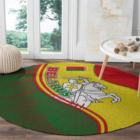 Belarus Pahonia Knight Crest Round Carpet with Red Green Yellow Folk Pattern Design
