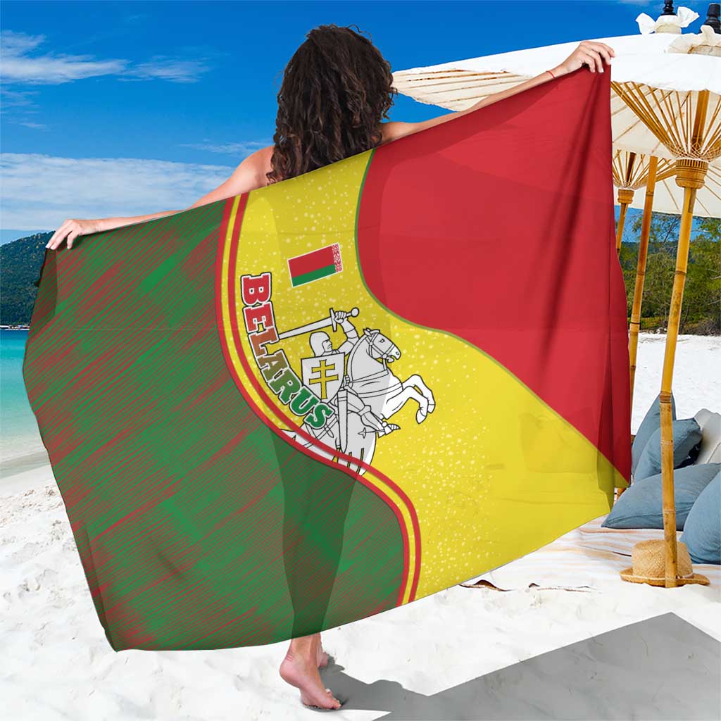 Belarus Pahonia Knight Crest Sarong with Red Green Yellow Folk Pattern Design