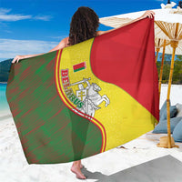 Belarus Pahonia Knight Crest Sarong with Red Green Yellow Folk Pattern Design