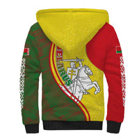 Belarus Pahonia Knight Crest Sherpa Hoodie with Red Green Yellow Folk Pattern Design