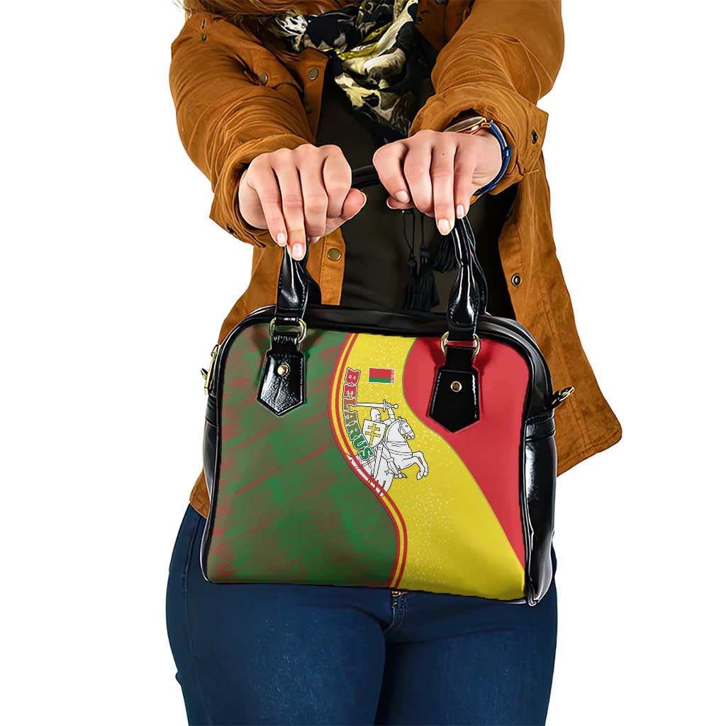 Belarus Pahonia Knight Crest Shoulder Handbag with Red Green Yellow Folk Pattern Design