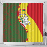 Belarus Pahonia Knight Crest Shower Curtain with Red Green Yellow Folk Pattern Design