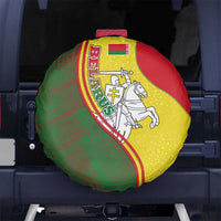 Belarus Pahonia Knight Crest Spare Tire Cover with Red Green Yellow Folk Pattern Design