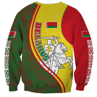 Belarus Pahonia Knight Crest Sweatshirt with Red Green Yellow Folk Pattern Design