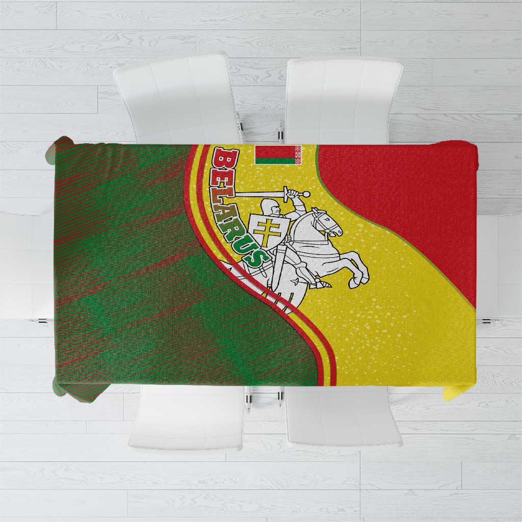 Belarus Pahonia Knight Crest Tablecloth with Red Green Yellow Folk Pattern Design