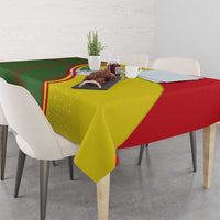 Belarus Pahonia Knight Crest Tablecloth with Red Green Yellow Folk Pattern Design